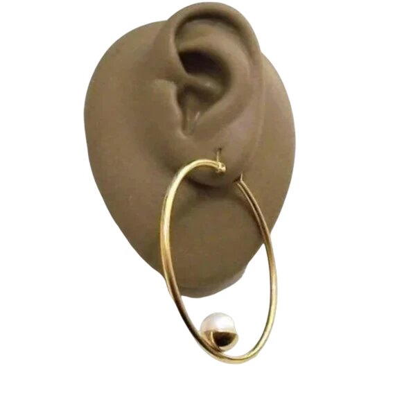 2 Inch 50mm Thin Hoop Pierced Post Earrings Gold Tone - Picture 4 of 5